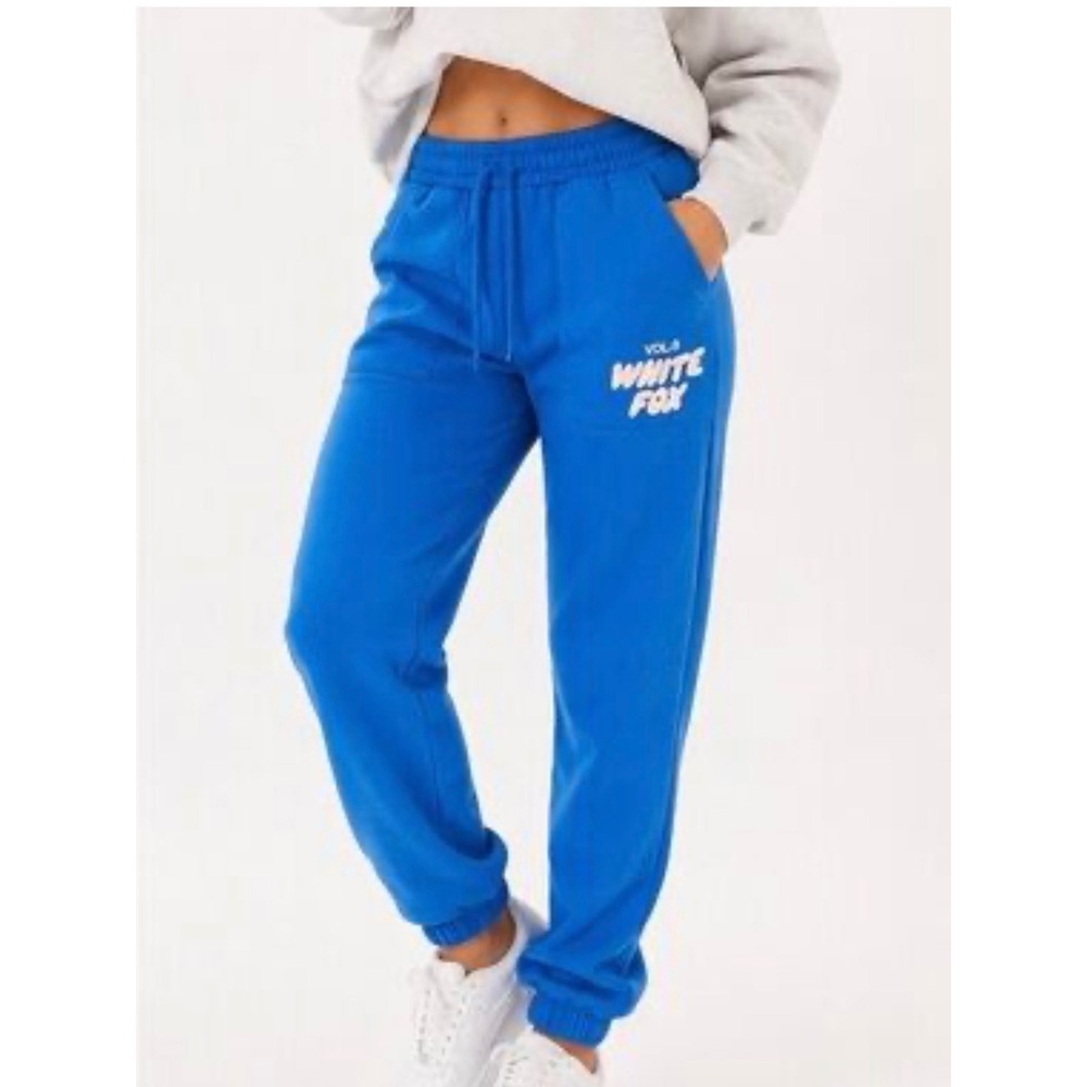 White Fox Vol 3 Sweatpants Women's Medium Blue Fleece Logo Joggers Comfy Lounge